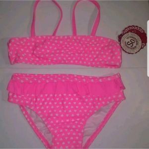 Girls XXS (4) 2 PC Swimsuit! Pink hearts